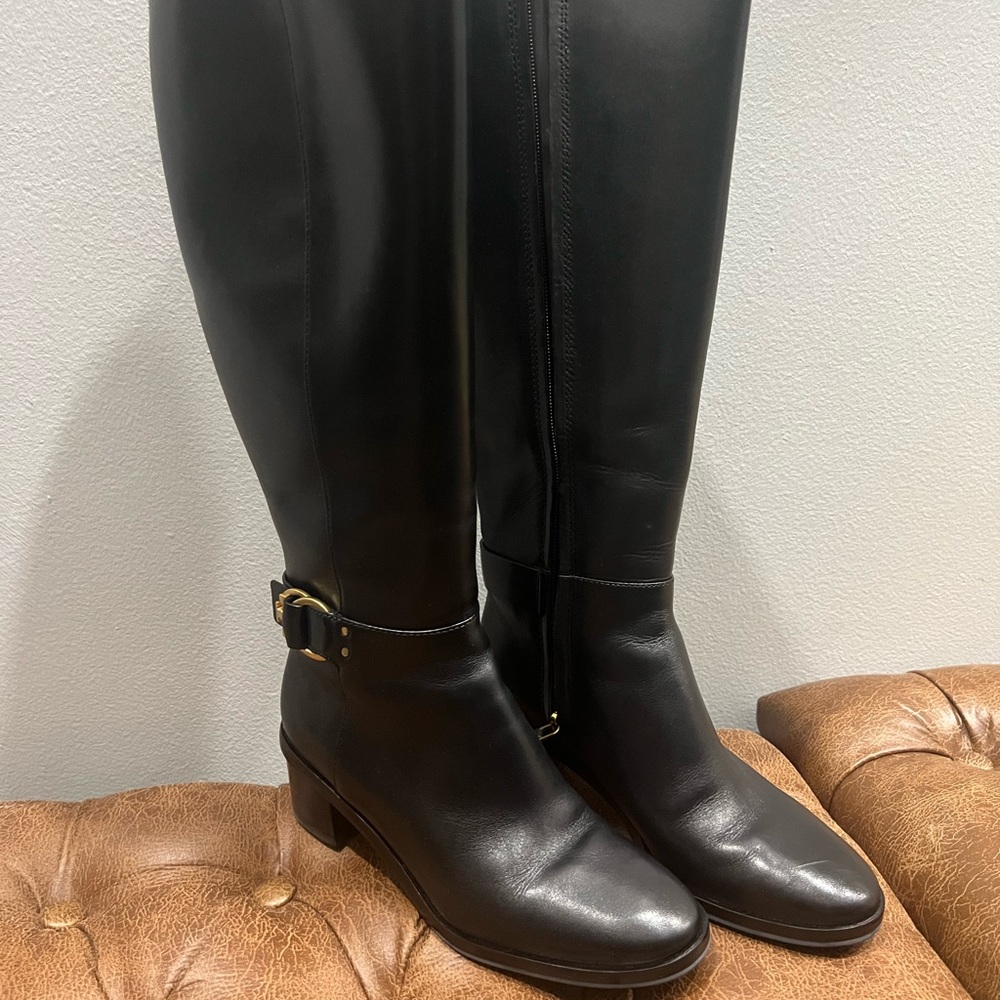 Tory Burch Elegant Black Knee-High Leather Boots